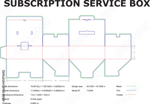 Subscription Box Packaging Design DieCut Template, Dimensions, 