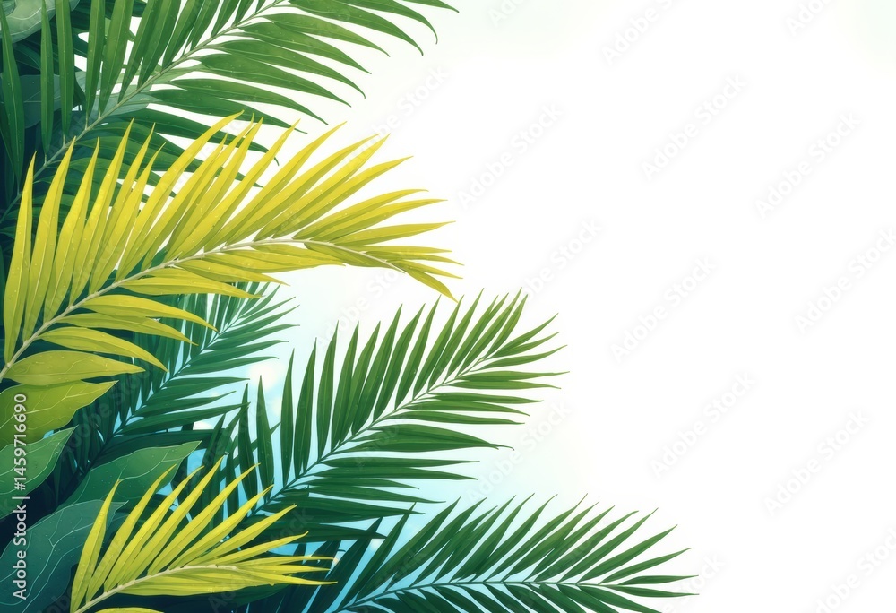 Lush green palm leaves creating a vibrant tropical background Lush green palm leaves creating a vibrant tropical background