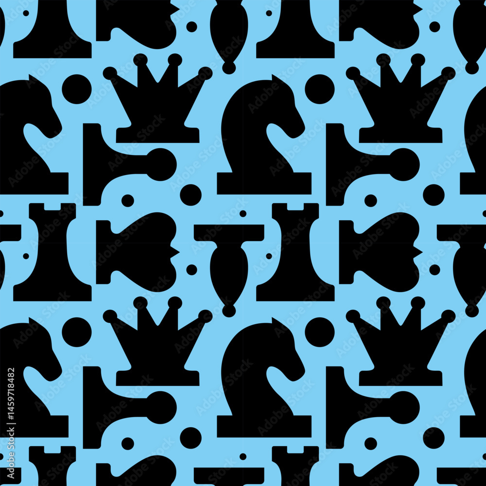 seamless pattern with stylized pieces king, queen, officer, bishop, knight, pawn, rook, vector drawing