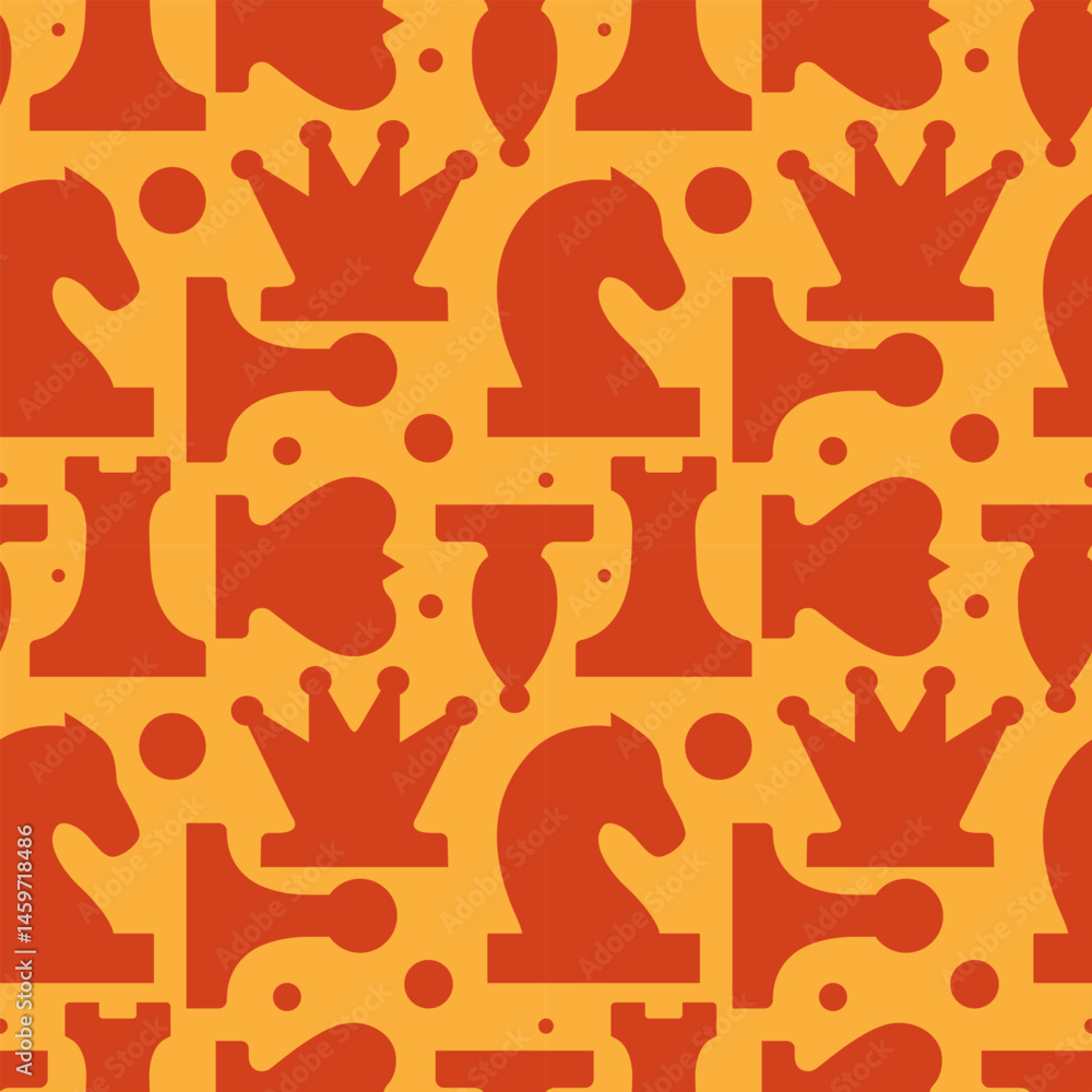 seamless pattern with stylized pieces king, queen, officer, bishop, knight, pawn, rook, vector drawing
