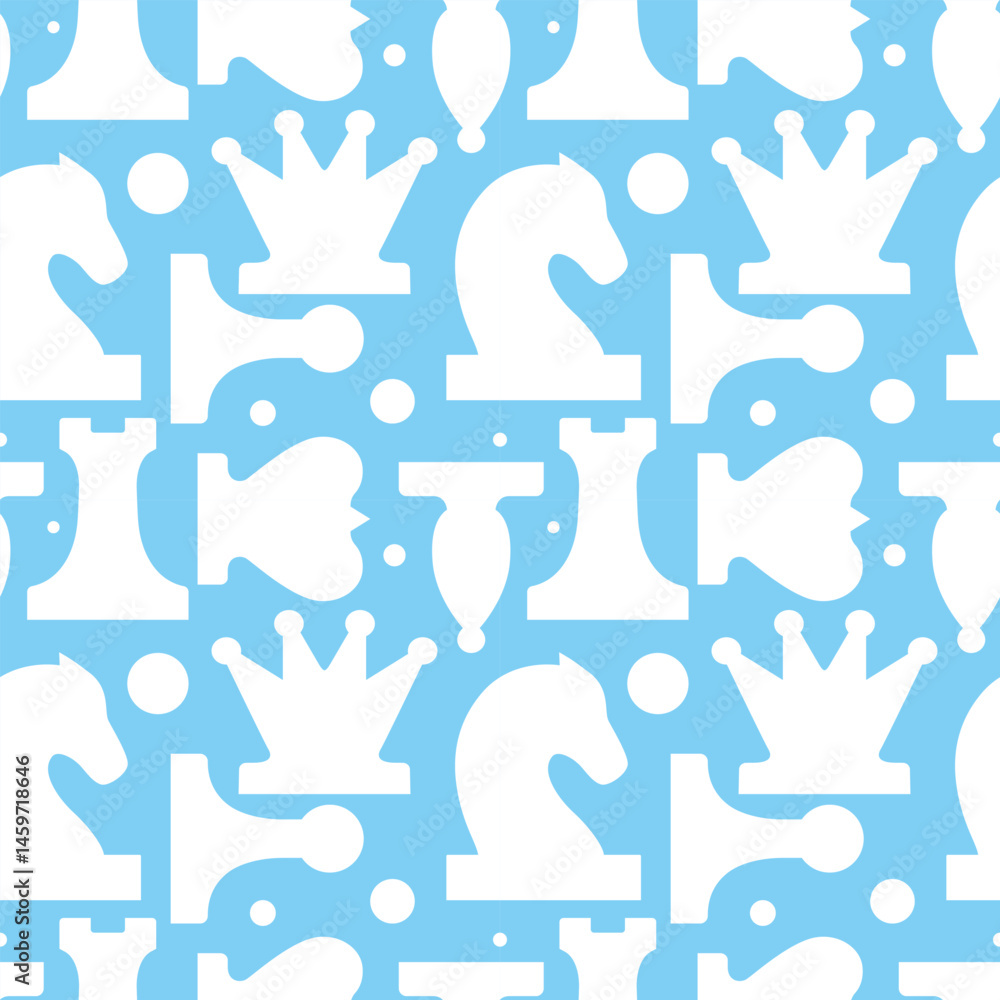 seamless pattern with stylized pieces king, queen, officer, bishop, knight, pawn, rook, vector drawing