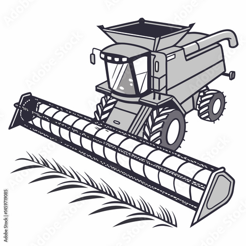 Modern combine harvester with rotating reel. Agricultural Combine Harvester in Action against Wheat Field  