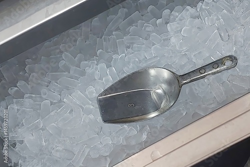 Ice Scoop in Bin of Cylindrical Ice Cubes for Drinks