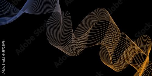 Modern multicolor gradient flowing wave lines, Parallel lines of vibrant color, Stylized line art background, curving and wavy gradient lines against a black background.	