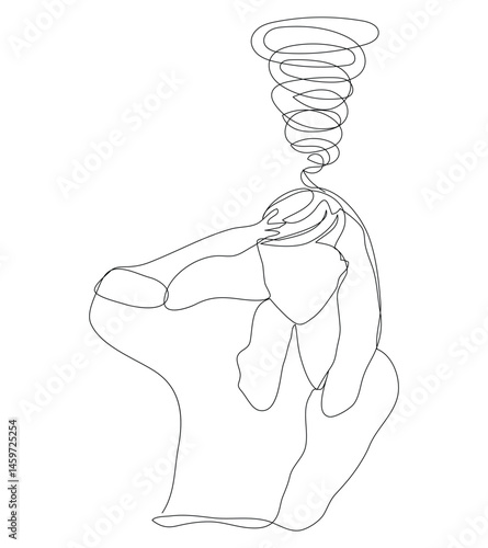 Sketch problem concept minimal woman emotion stress headache drawing line art.Female unhappy depress hand drawn continuous line concept with white ioslated background.Abstract,vector,illustration.