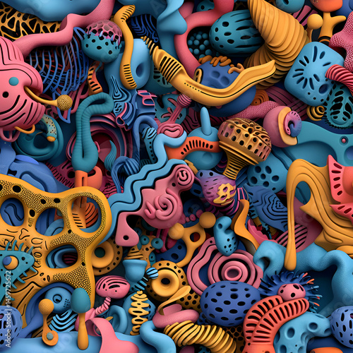 Abstract 3D Render. Playful Organic Shapes in Vibrant Colors