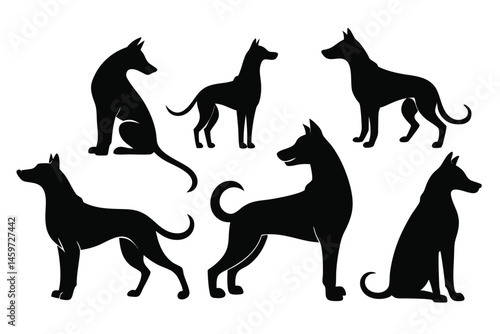 Black Dog Silhouette Icons – Sitting, Standing & Walking Poses
