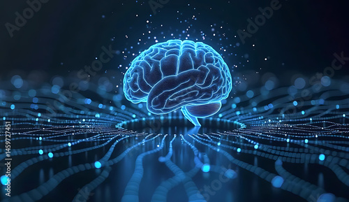 A creative 3D-style image of a human brain connected to glowing digital networks, symbolizing the role of AI in modern education. ai generative