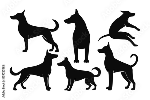 Black Dog Silhouette Icons – Sitting, Standing & Walking Poses