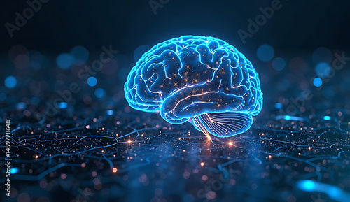 A creative 3D-style image of a human brain connected to glowing digital networks, symbolizing the role of AI in modern education. ai generative