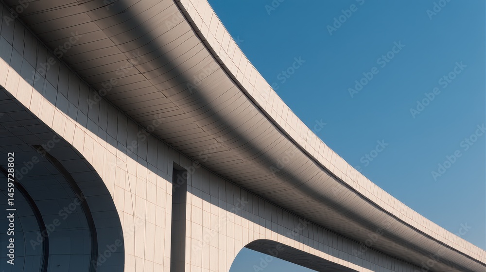 Obraz premium Modern architectural bridge structure against a clear blue sky with minimalistic design elements