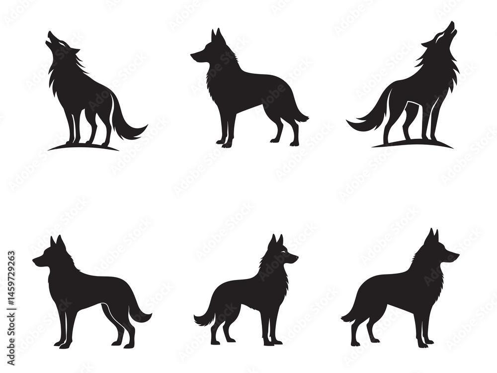Wolf silhouette vector set Illustration Isolated on white Background. Wolf silhouette vector set Illustration Isolated on white Background.