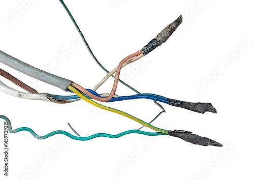 Damaged Electrical Wires Faulty Wiring Electrical Cable Repair Electrical Hazard Close up of Burned