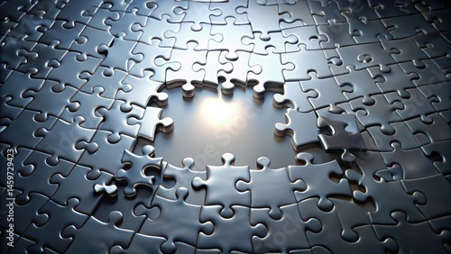 Wallpaper Mural Metallic Puzzle Pieces Forming a Central Void A Concept of Missing Information or Incomplete Solutions Torontodigital.ca