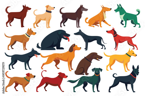 Dog Silhouette Vector Set – Various Breeds in Black Outline