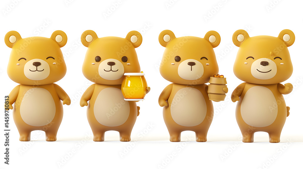 Naklejka premium Cartoon bears holding honey pots
