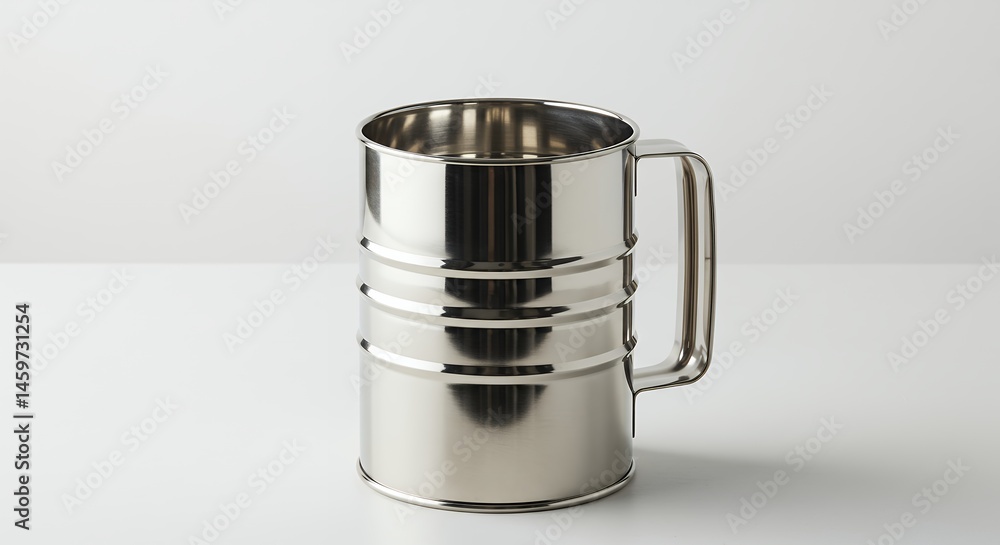 Metallic kitchen sifter on white background culinary tool with handle isolated object Metallic kitchen sifter on white background culinary tool with handle isolated object