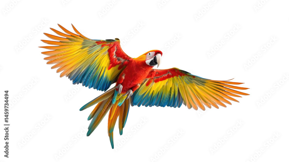 Fototapeta premium Beautiful Parrot Flying Full Body On isolated on a transparent background