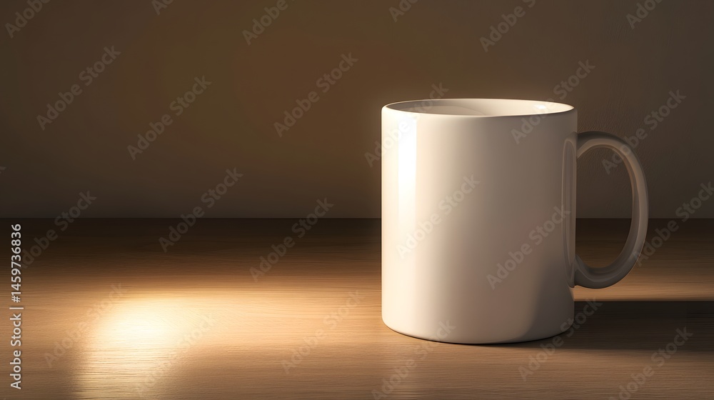 Obraz premium Minimalist White Ceramic Mug with Warm Ambient Lighting – Cozy Product Shot