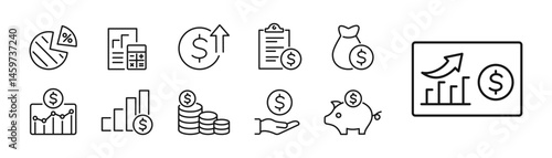 Money income icons set. Profit, money, finance, capital. Vector style