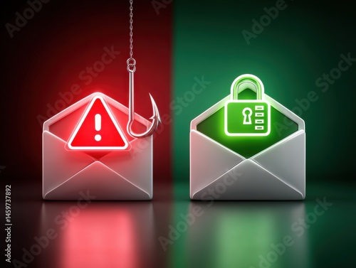 Cybersecurity awareness phishing vs. Secure emails digital landscape infographic online environment visual representation