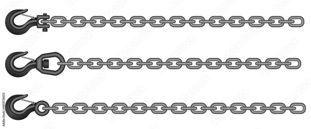 crane hook with chain set vector illustration isolated on white background. crane hook with chain set vector illustration isolated on white background.
