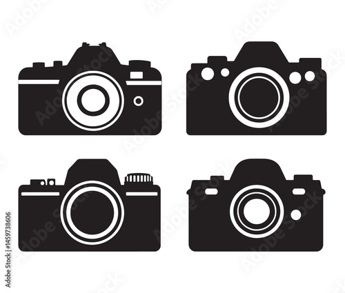 Stylish camera silhouettes collection. Black and white camera vectors. set of vintage cameras