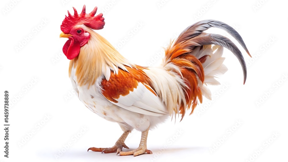 Fototapeta premium Beautiful rooster red white isolated on white background