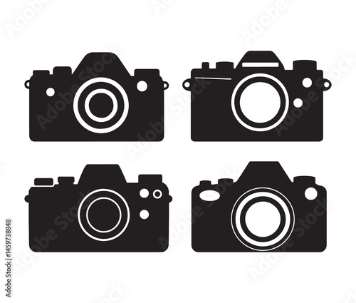 Stylish camera silhouettes collection. Black and white camera vectors. set of vintage cameras