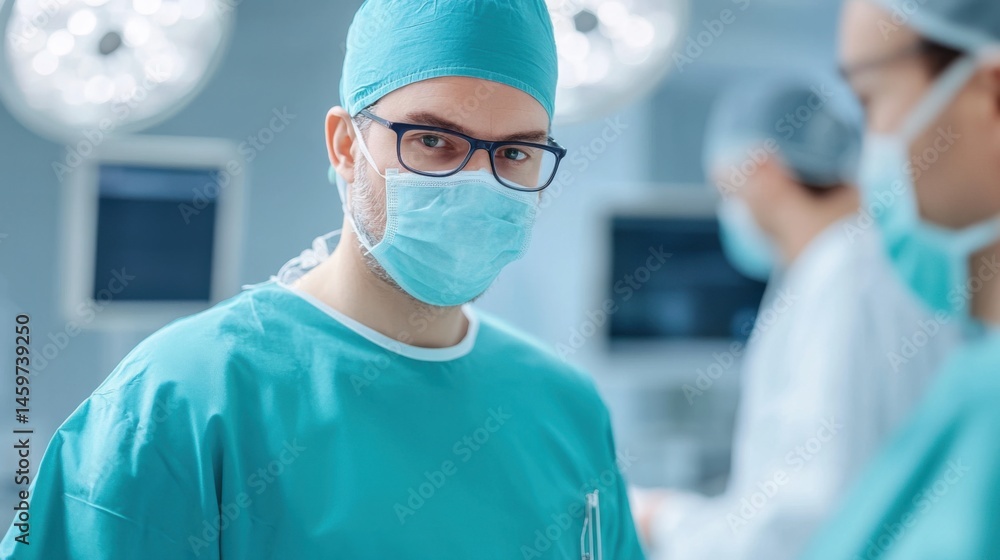 Skilled Surgeon in Scrubs and Mask During Medical Procedure in Hospital Skilled Surgeon in Scrubs and Mask During Medical Procedure in Hospital