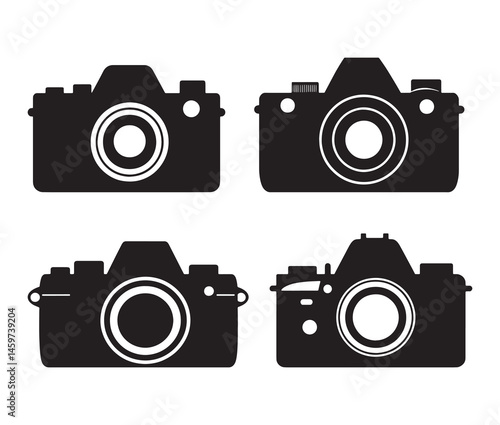 Stylish camera silhouettes collection. Black and white camera vectors. set of vintage cameras