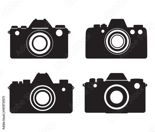 Stylish camera silhouettes collection. Black and white camera vectors. set of vintage cameras