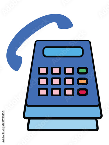 Telephone silhouette vector, icon symbol for business or communications. Office phone, landline desk phone digital display screen. Retro phone icon isolated on white background. Call illustration.