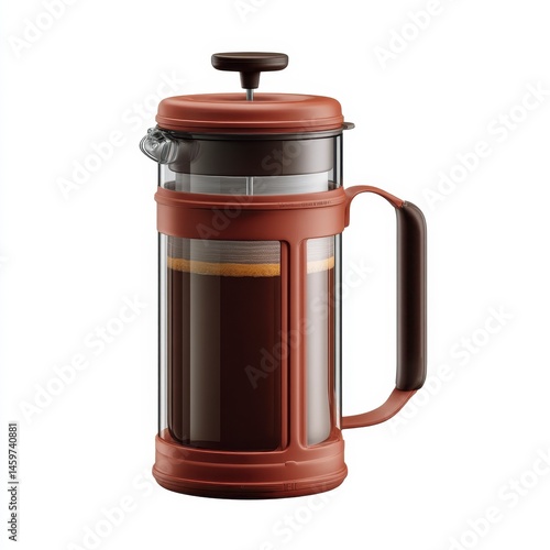 Wallpaper Mural A red French press coffee maker filled with freshly brewed coffee, featuring a glass body and plunger handle, isolated on a white background. Torontodigital.ca