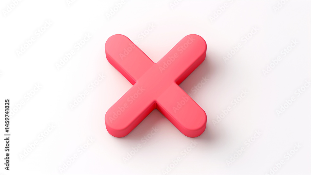 Obraz premium Simple 3D rendering of a pink letter X on a white background.