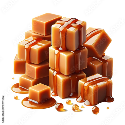 Caramel cubes isolated on white background