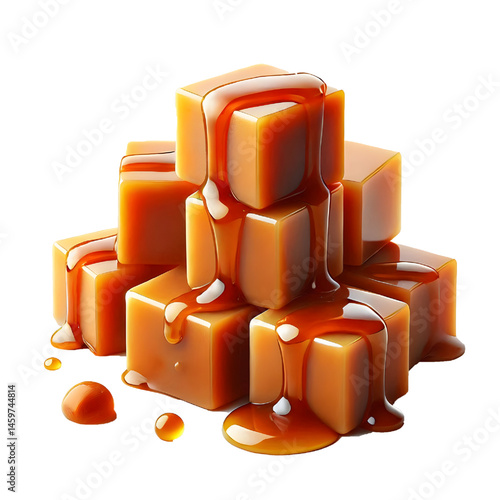 Caramel cubes isolated on white background
