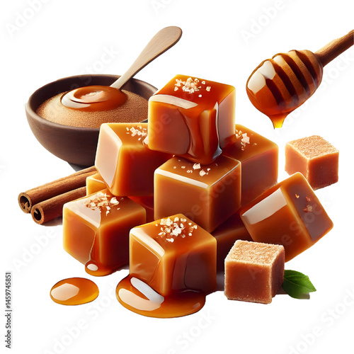 Caramel cubes isolated on white background