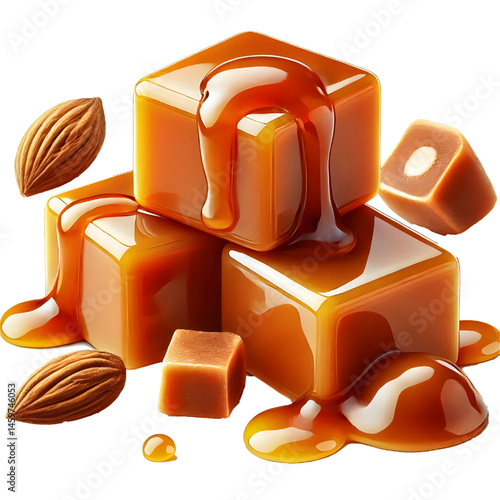 Caramel cubes isolated on white background