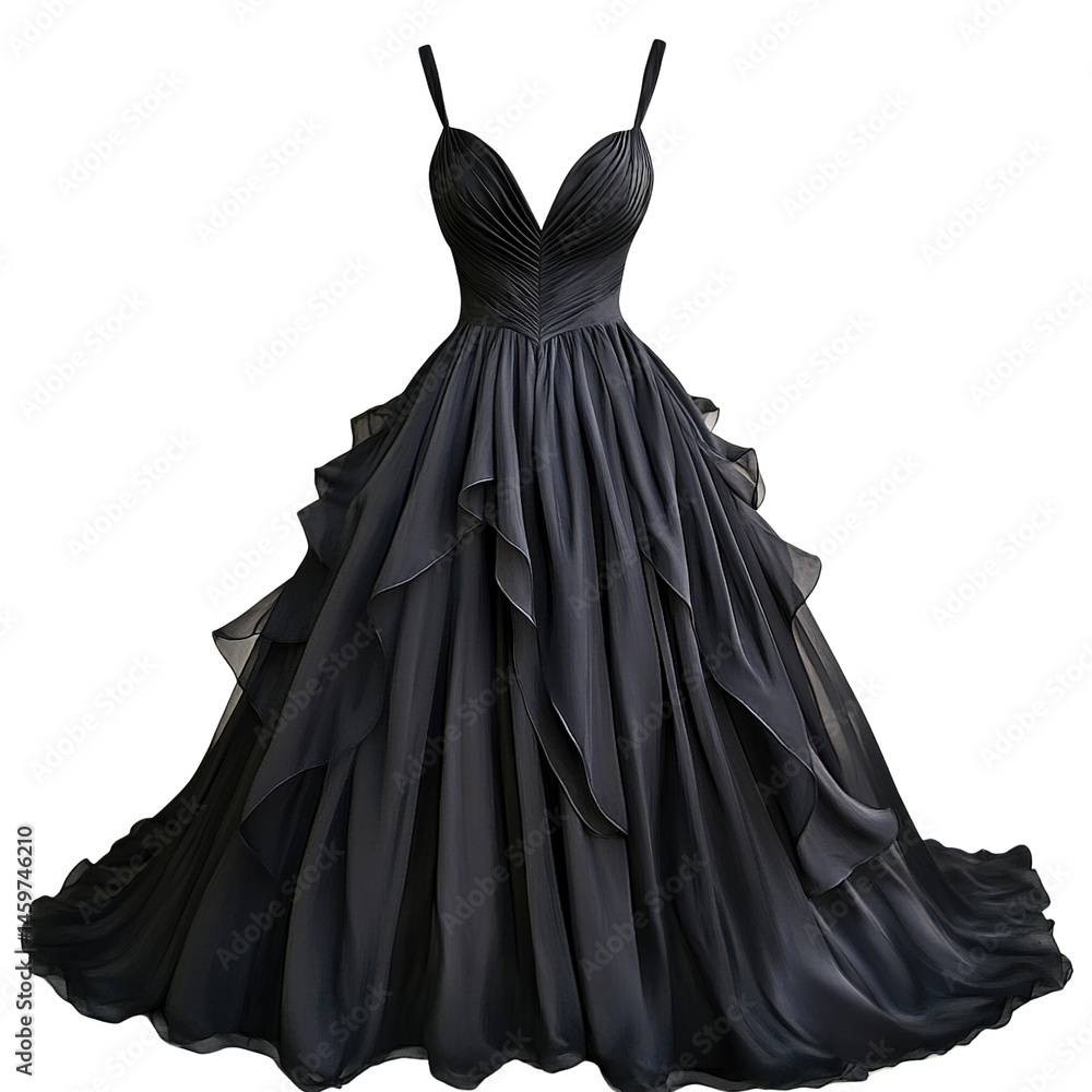 Elegant ethereal gown floating against darkness highlighting fabric texture and shape Elegant ethereal gown floating against darkness highlighting fabric texture and shape