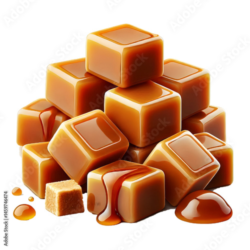 Caramel cubes isolated on white background
