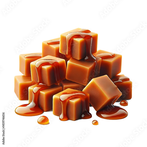 Caramel cubes isolated on white background