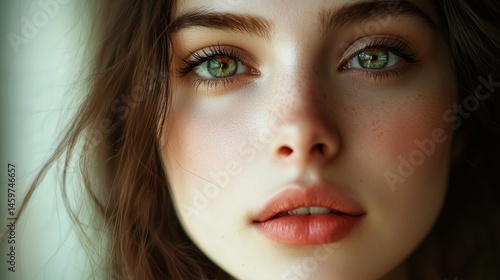 Wallpaper Mural Close-up Portrait of a Young Woman with Green Eyes and Soft Makeup Torontodigital.ca