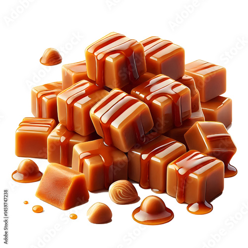 Caramel cubes isolated on white background