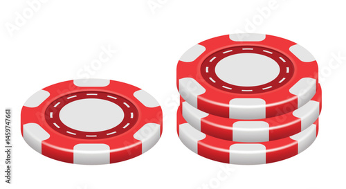 Gambling chips. Red 3d vector chips isolated on white background.