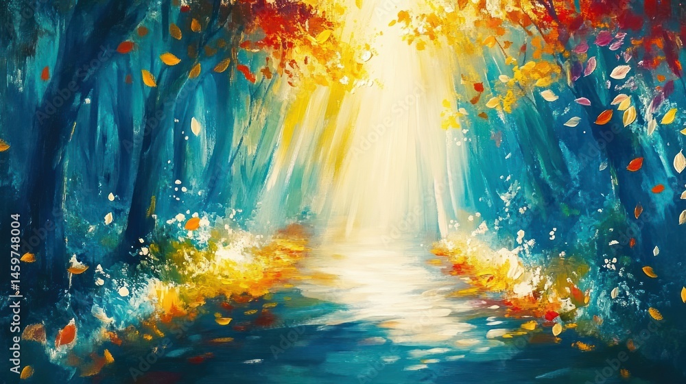 Obraz premium Sunlit autumn forest path.