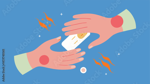 Gentle Touch An image showing two hands gently massaging exosomeinfused cream into inflamed skin with gentle lines indicating a soothing motion.