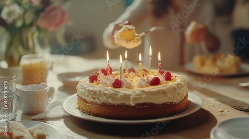Wallpaper Mural Woman serving birthday cake with lit candles. Torontodigital.ca