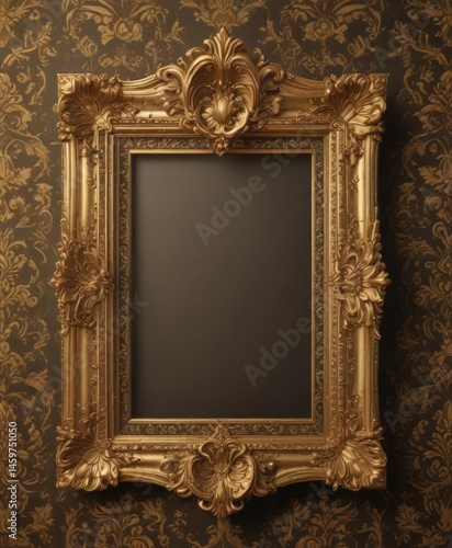 Ornate gold frames on rich damask, intricate details , frame, luxury, retro