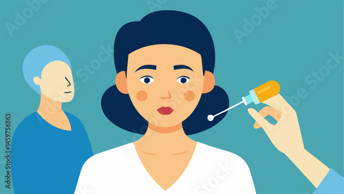 Microneedling Process An illustration of a clinician performing microneedling on a patients face with small needles shown gently trating the skin.